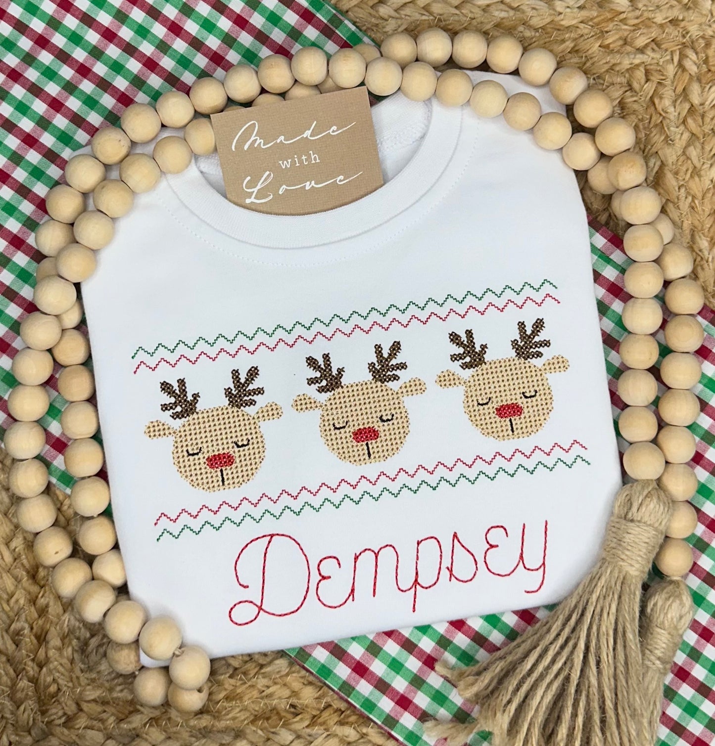 Reindeer Head Trio Faux Smock Shirt