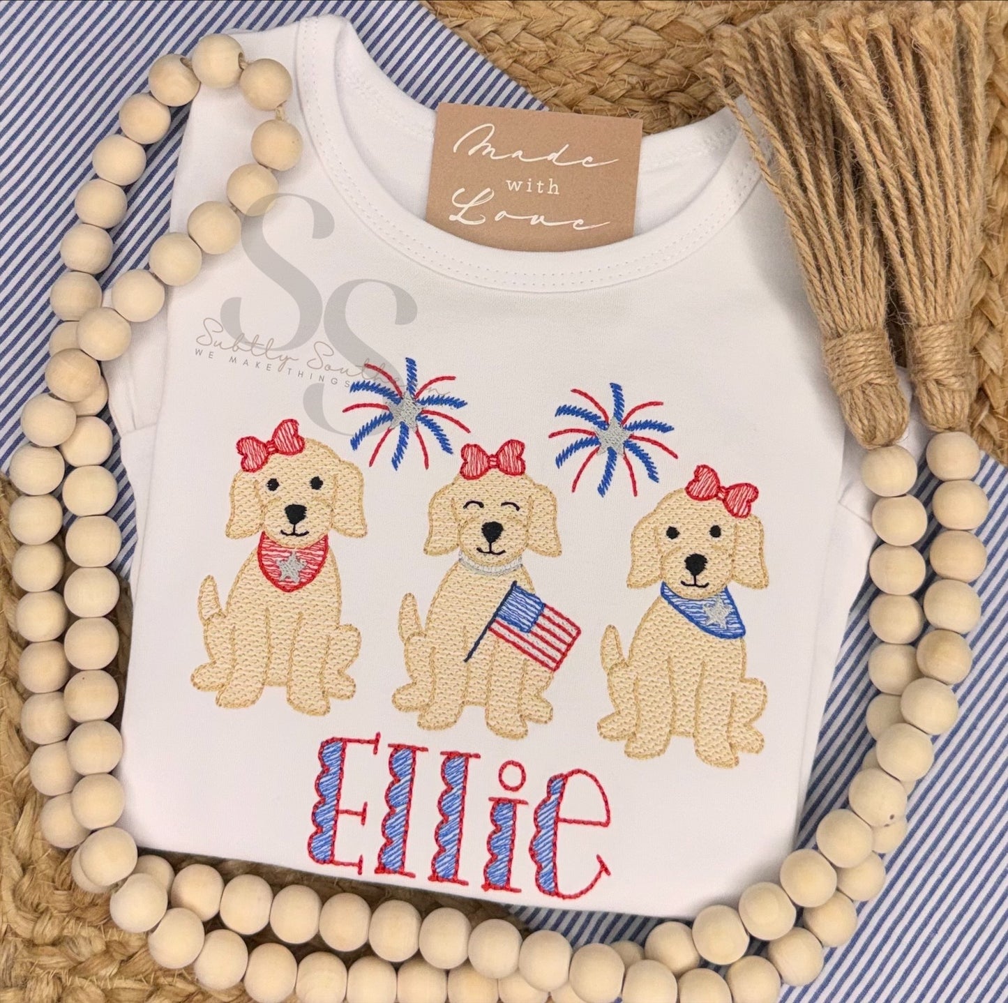 Girly Patriotic Puppy Dogs Shirt