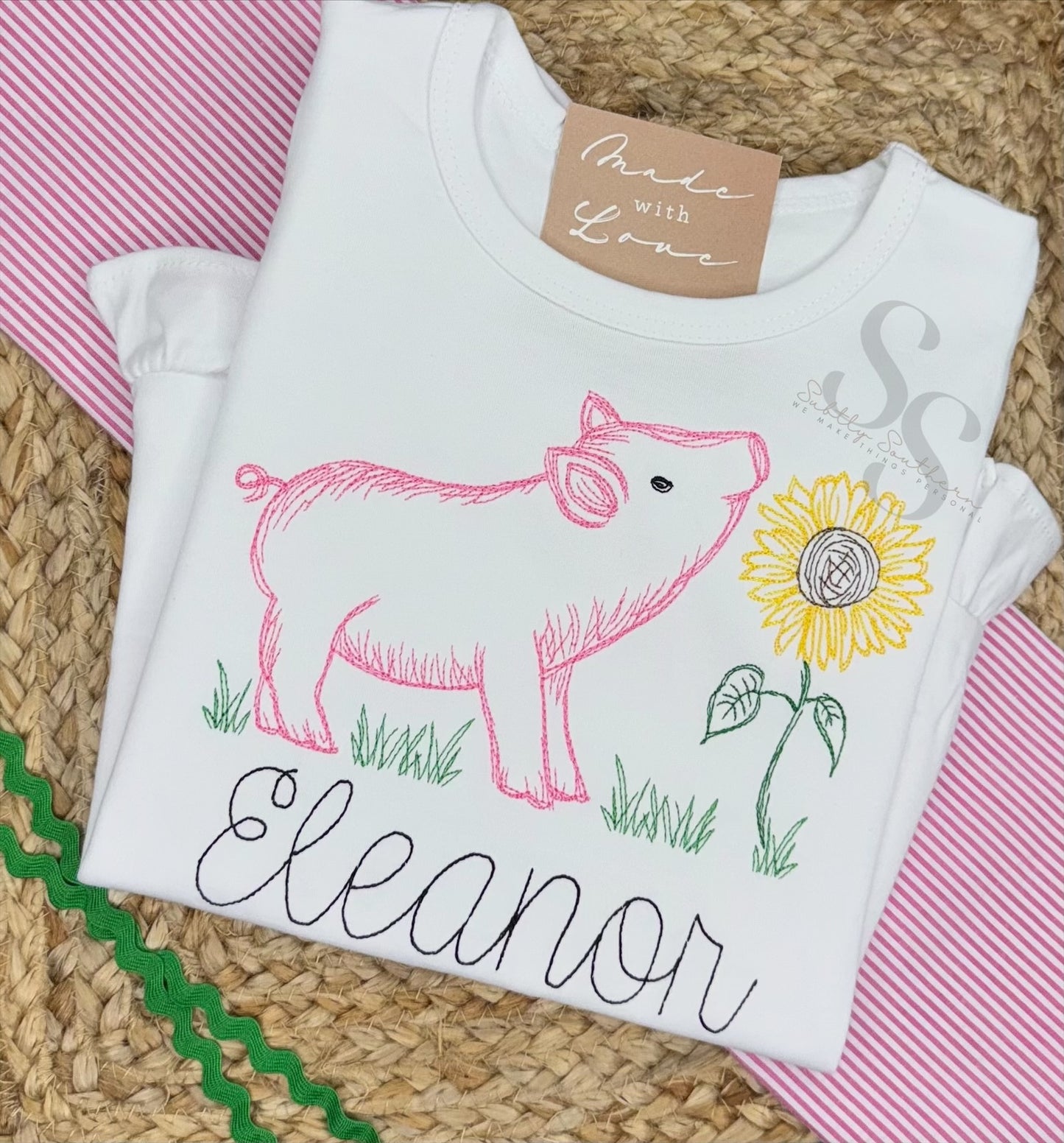 Sketched Pig with Sunflower Shirt