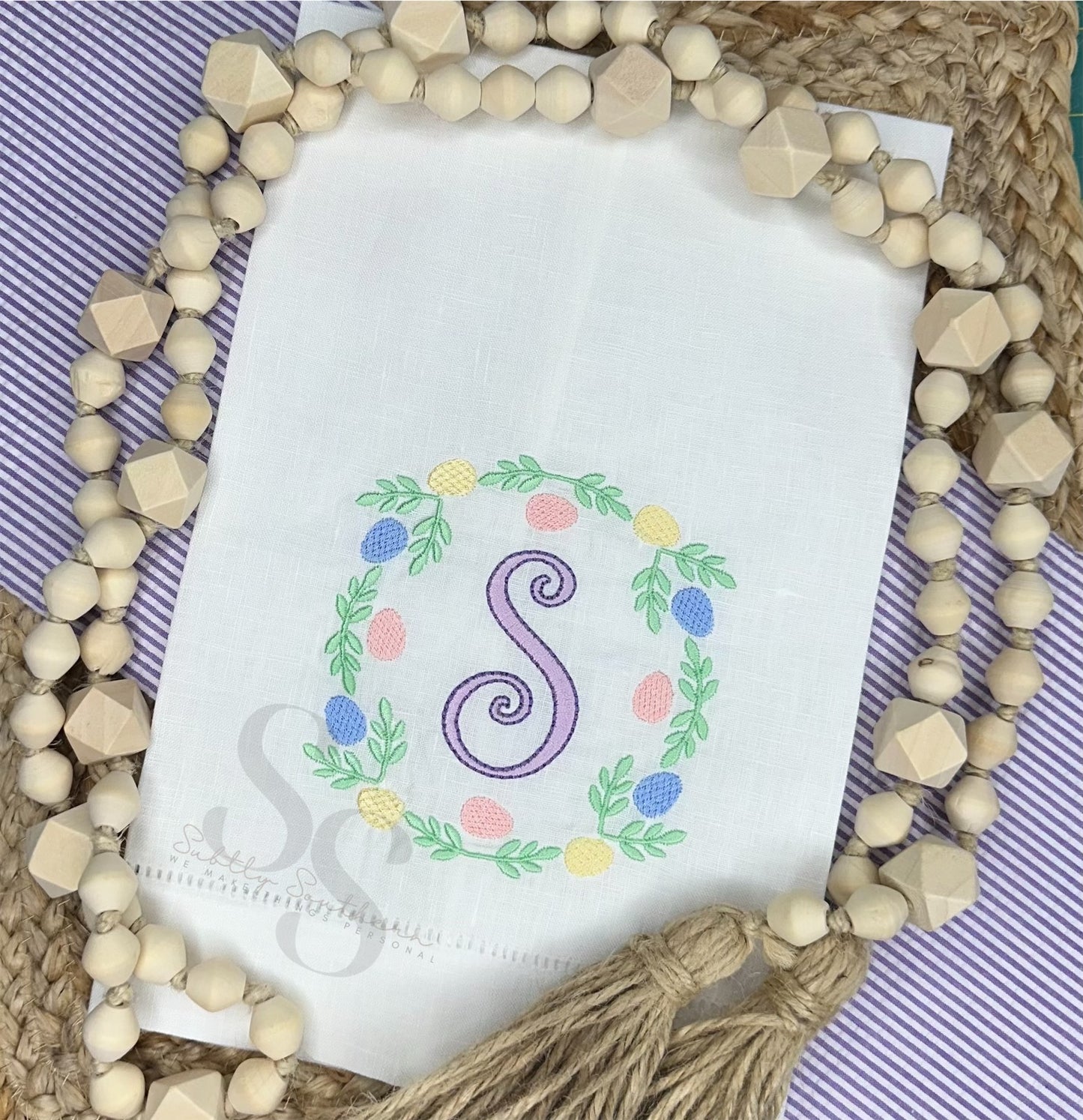 Easter Egg Monogram Frame Tea Towel