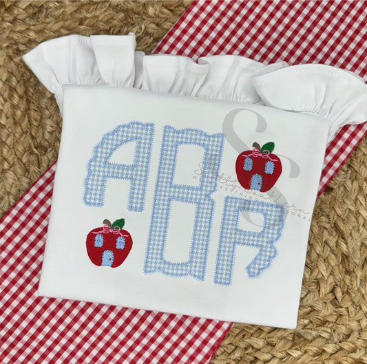 Mini Apple Schoolhouse with Bows Monogrammed Shirt