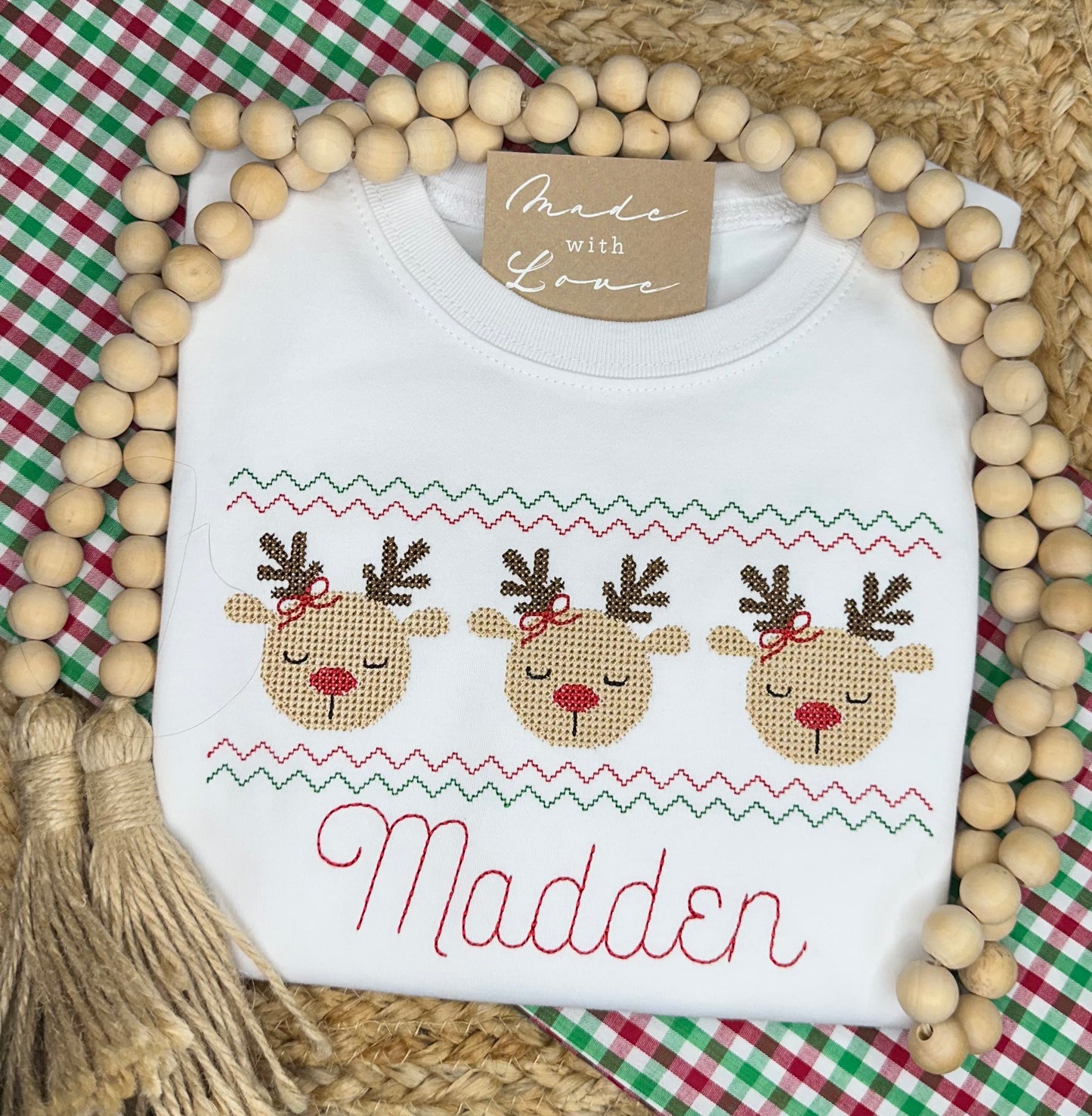 Reindeer Head Trio Faux Smock Shirt