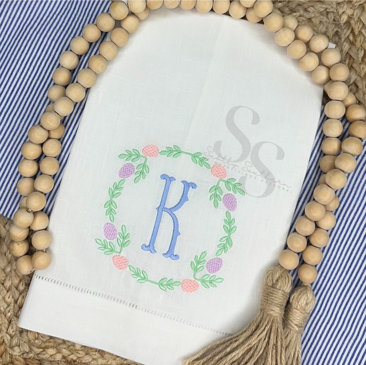 Easter Egg Monogram Frame Tea Towel