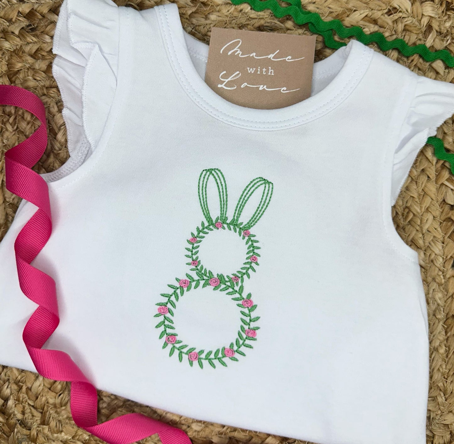 Ready to ship! Size 3/6m - Sweet Bunny Wreath Ruffle Bubble