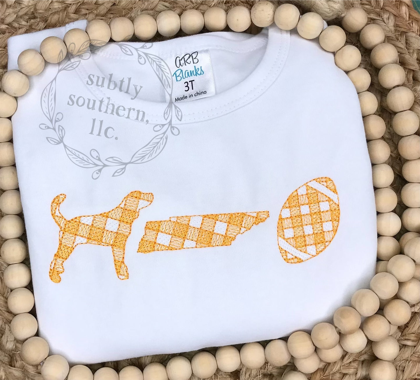 Ready to ship! Size 3T - Gingham Hound, Tennessee, Football Ruffle Long Sleeve Shirt