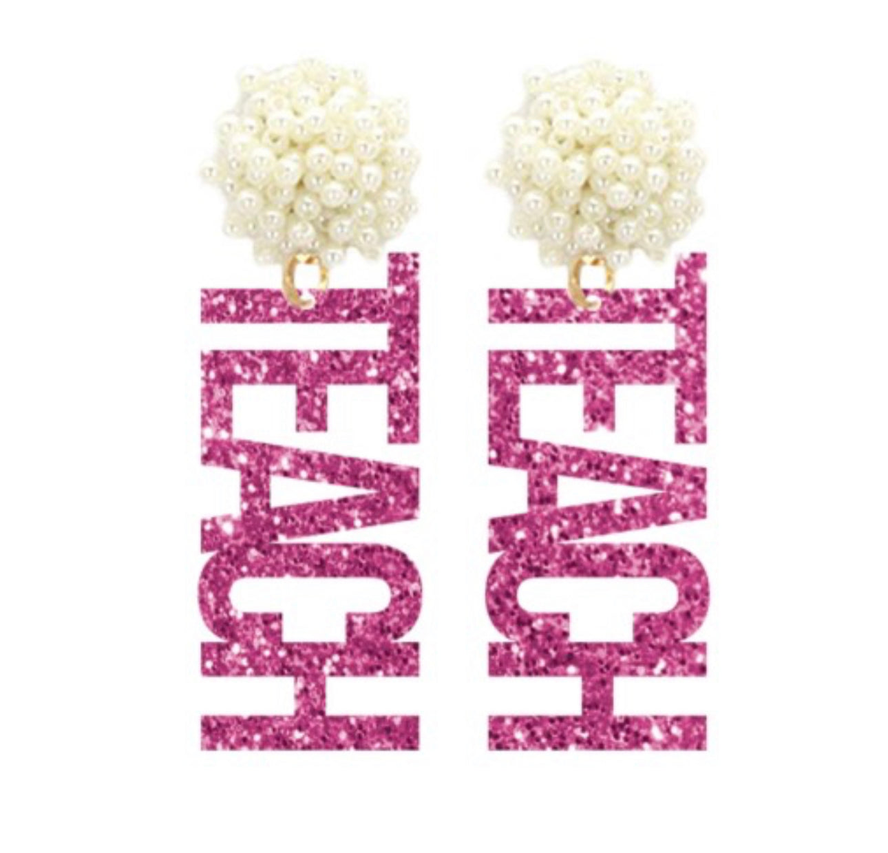 Pink Teach Glitter Earrings
