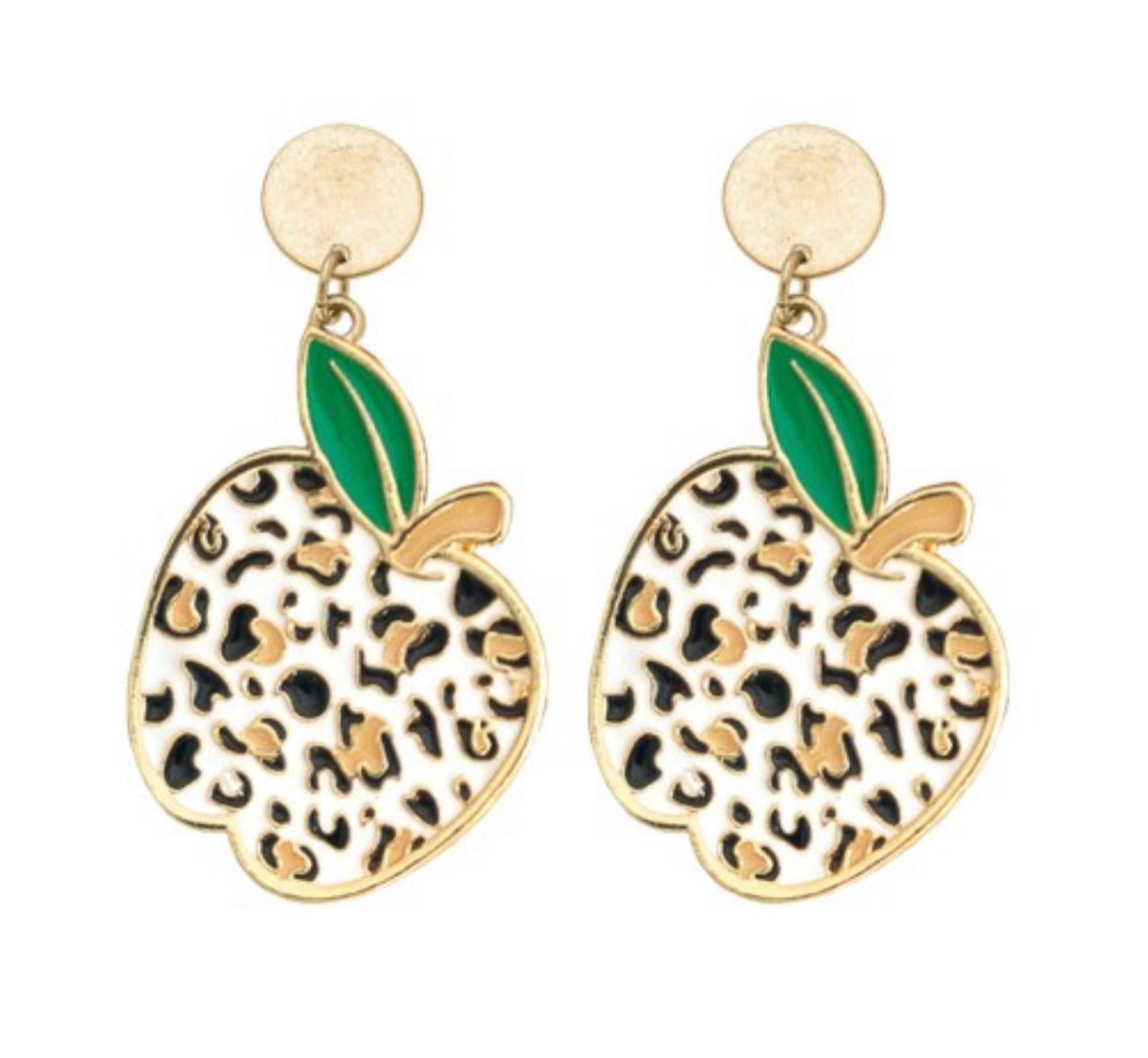 Leopard Print Apple Enamel Earrings