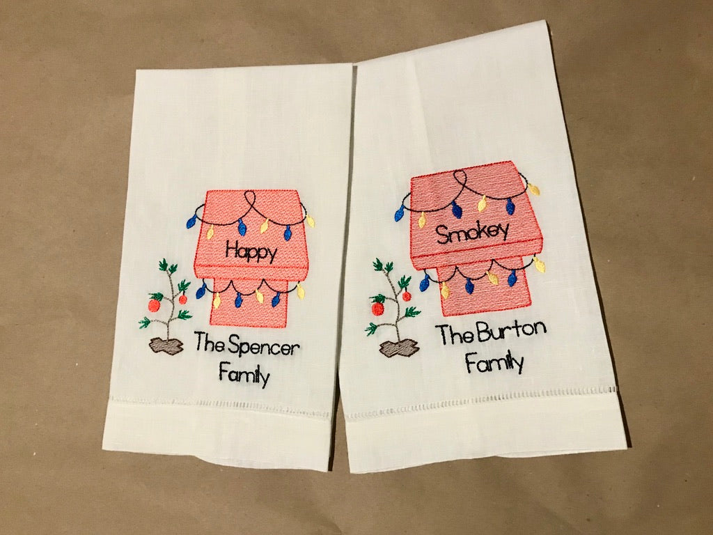 Holiday Doghouse Linen Tea Towel