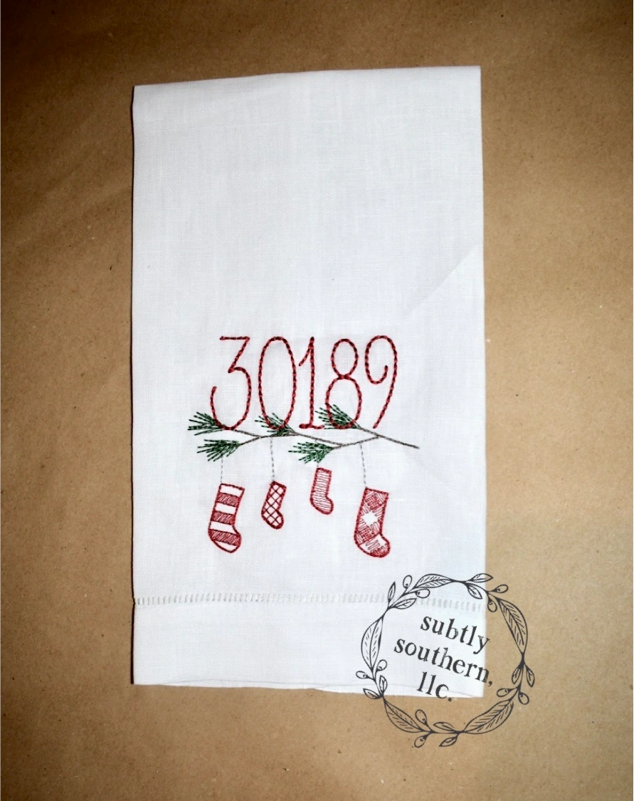 Holiday Zip Code or House Number Linen Tea Towel