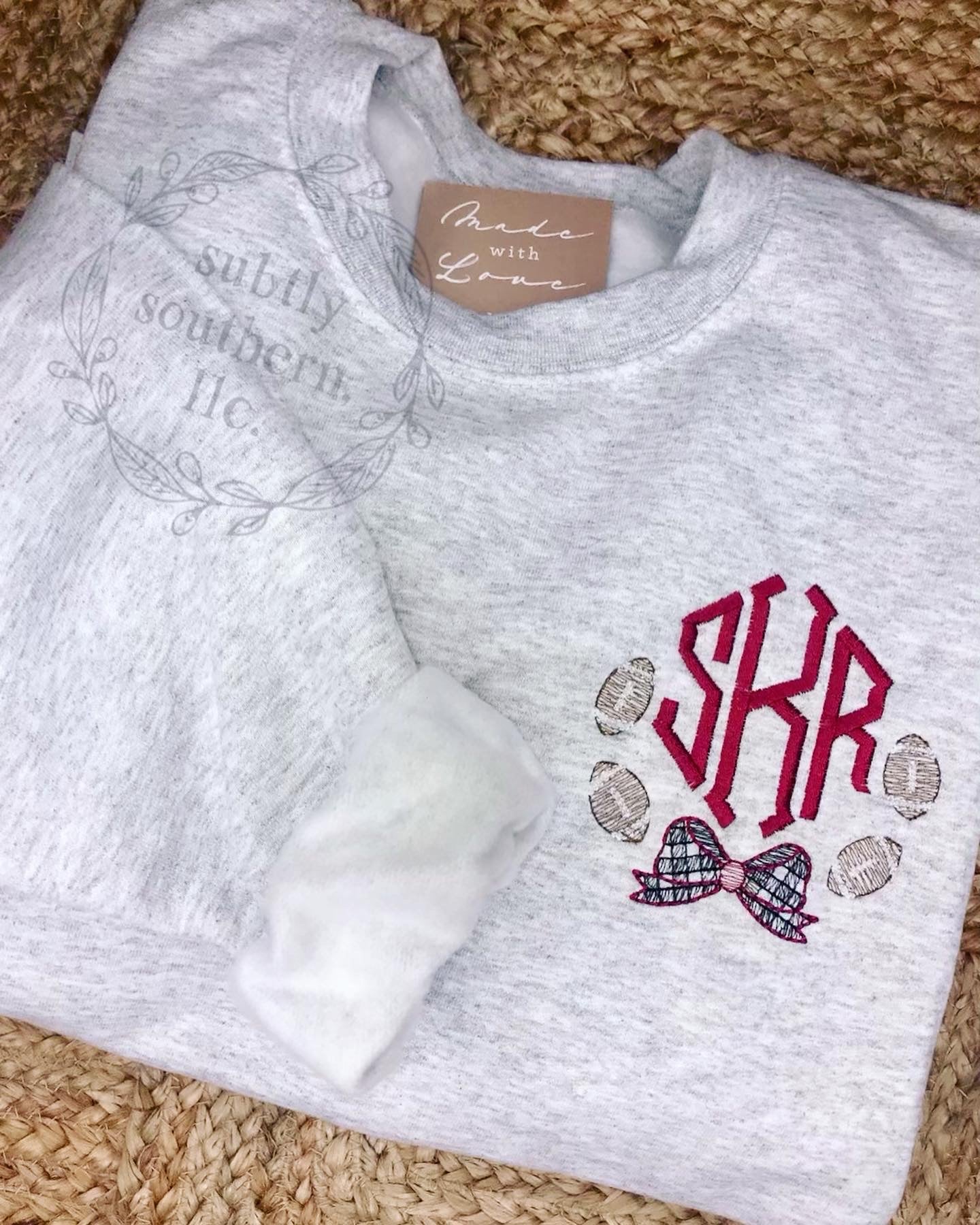 Gingham Bow Football Monogram Sweatshirt