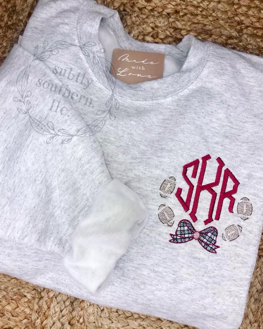 Gingham Bow Football Monogram Sweatshirt