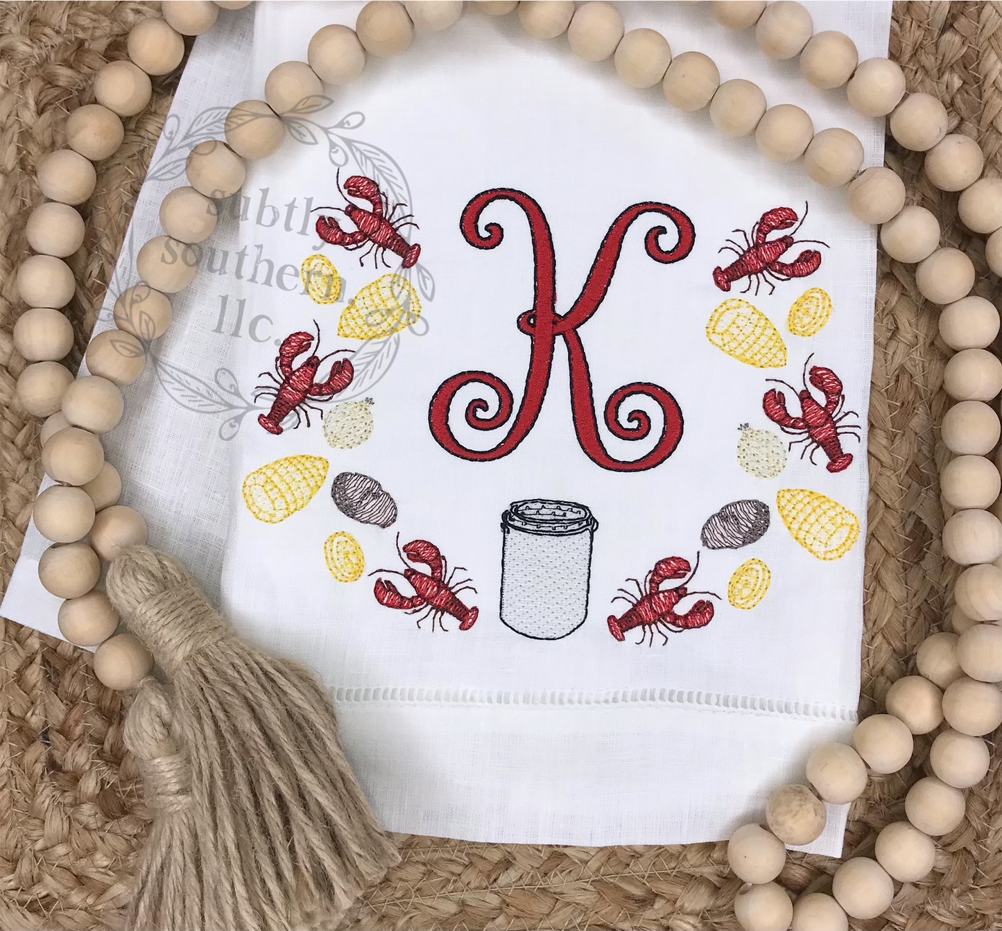 Crawfish Boil Frame Tea Towel & Cocktail Napkins