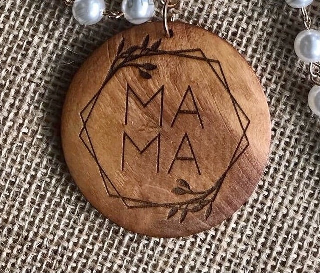Personalized Wooden Pendant Ivory Beaded Necklace