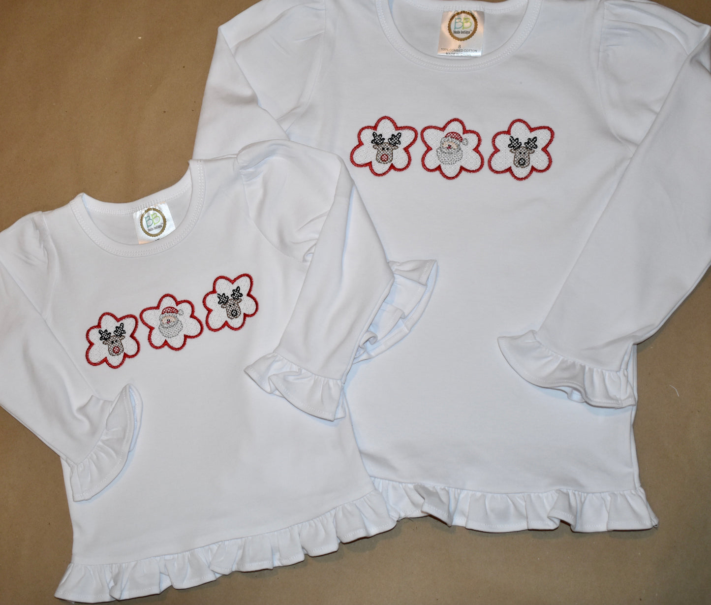 Christmas Santa and Reindeer Cloud Trio Faux Smock Shirt