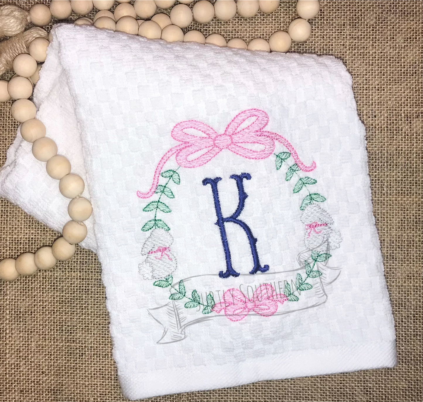 Sweet Bunnies Monogram Frame Kitchen Towel