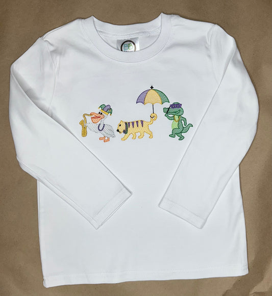 Ready to ship! Size 5T - Mardi Gras Animal Trio Long Sleeve Shirt
