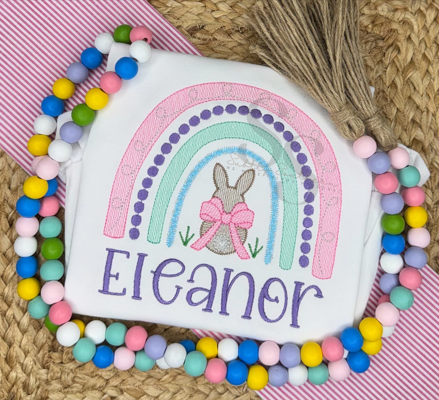 Girly Easter Bunny with Rainbow Shirt