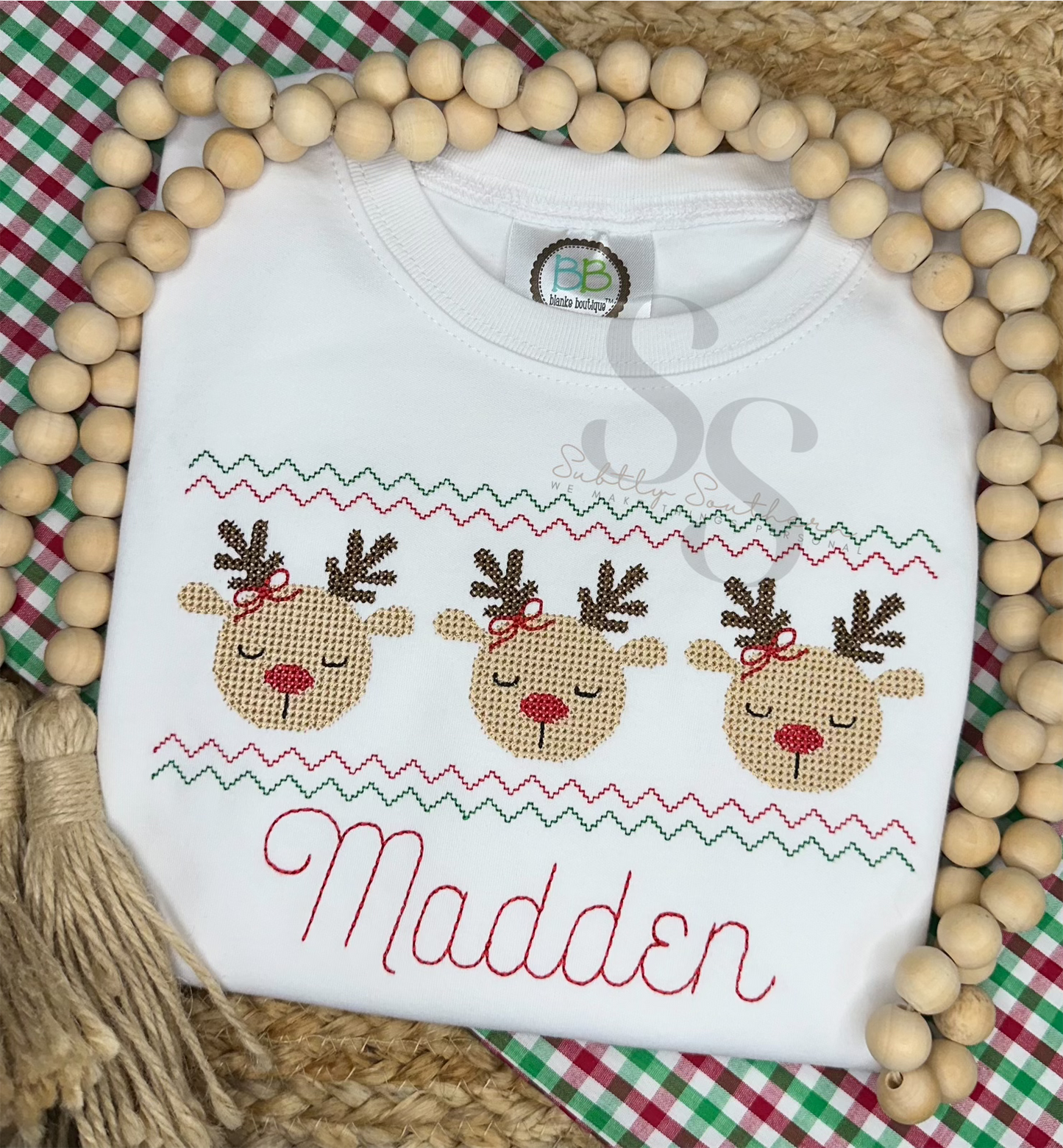 Reindeer Head Trio Faux Smock Shirt