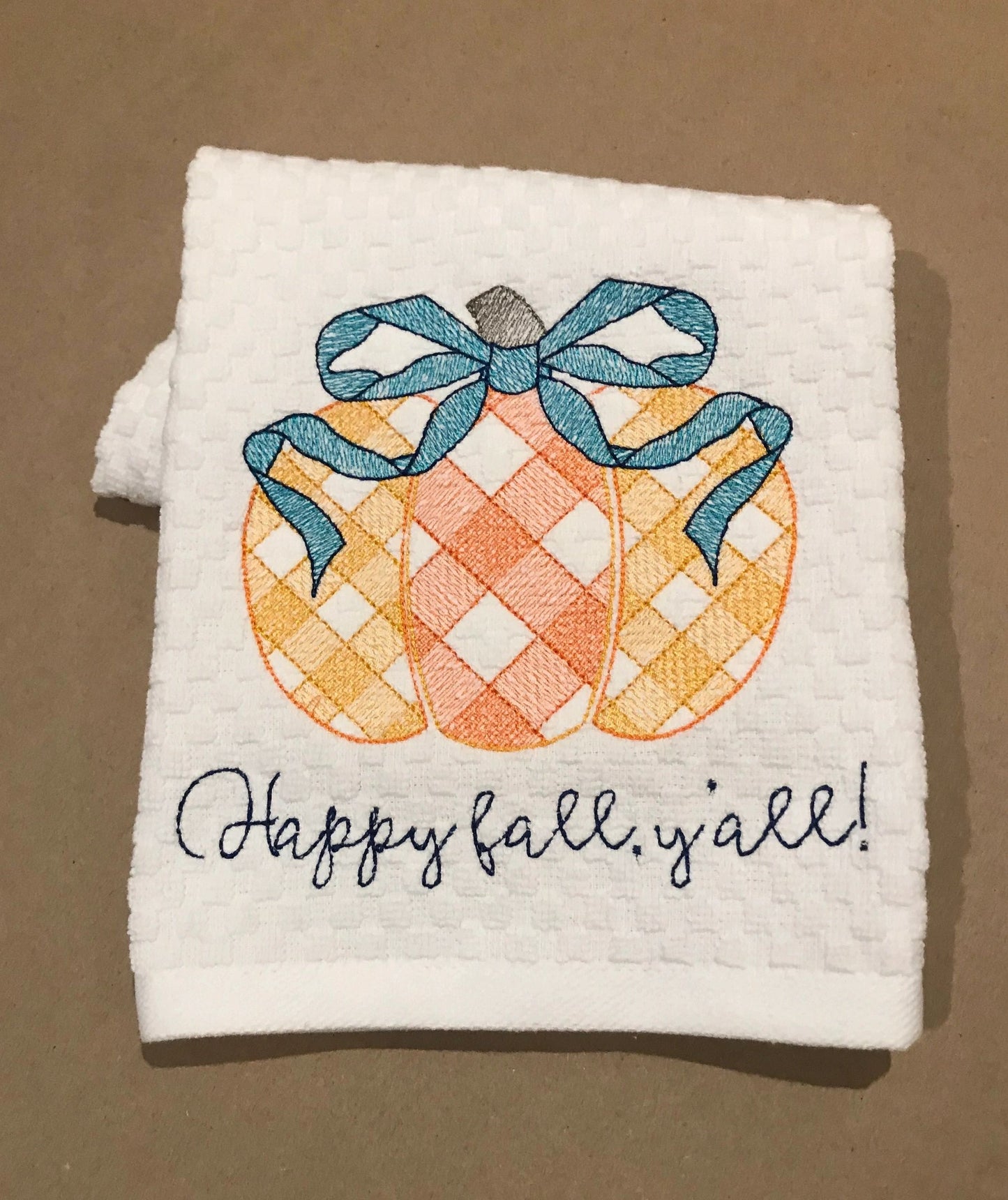 Gingham Pumpkin with Bow Kitchen Towel