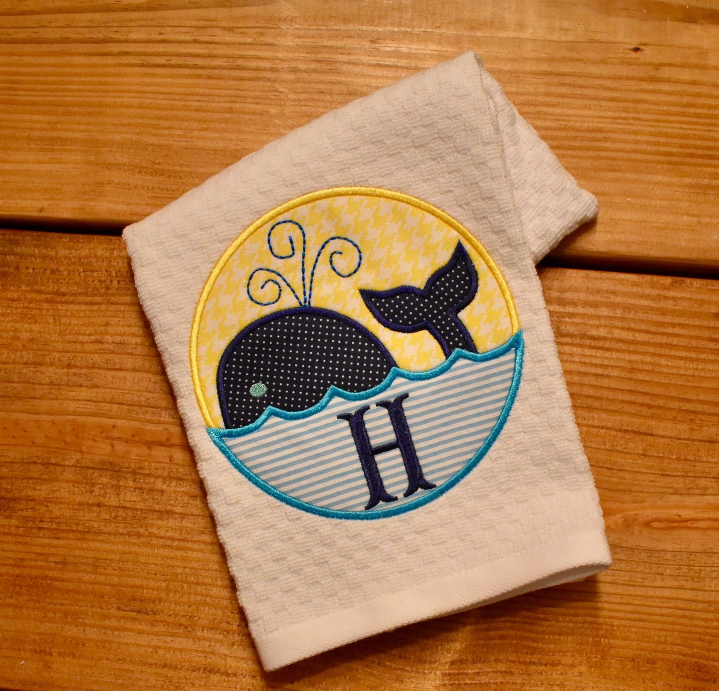 Whale Circle Appliqué Kitchen Towel