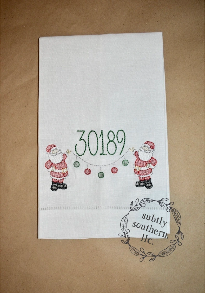 Holiday Zip Code or House Number Linen Tea Towel