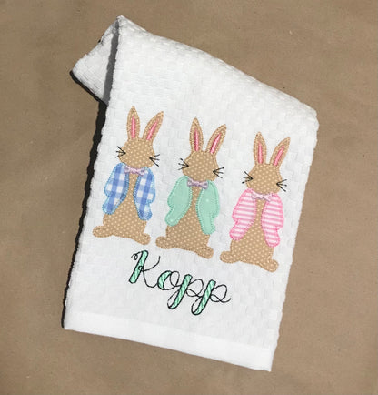 Mr. Cottontail Easter Bunny Trio Appliqué Kitchen Towel
