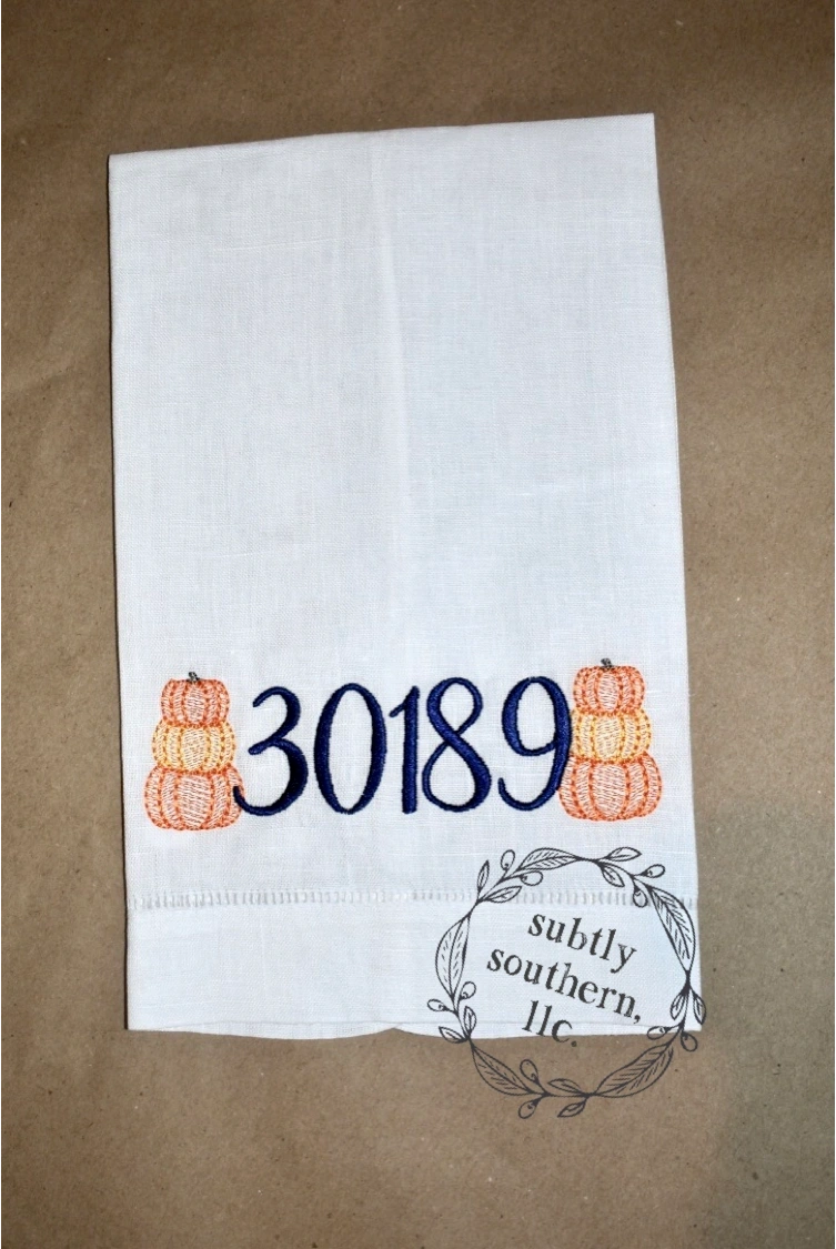 Holiday Zip Code or House Number Linen Tea Towel