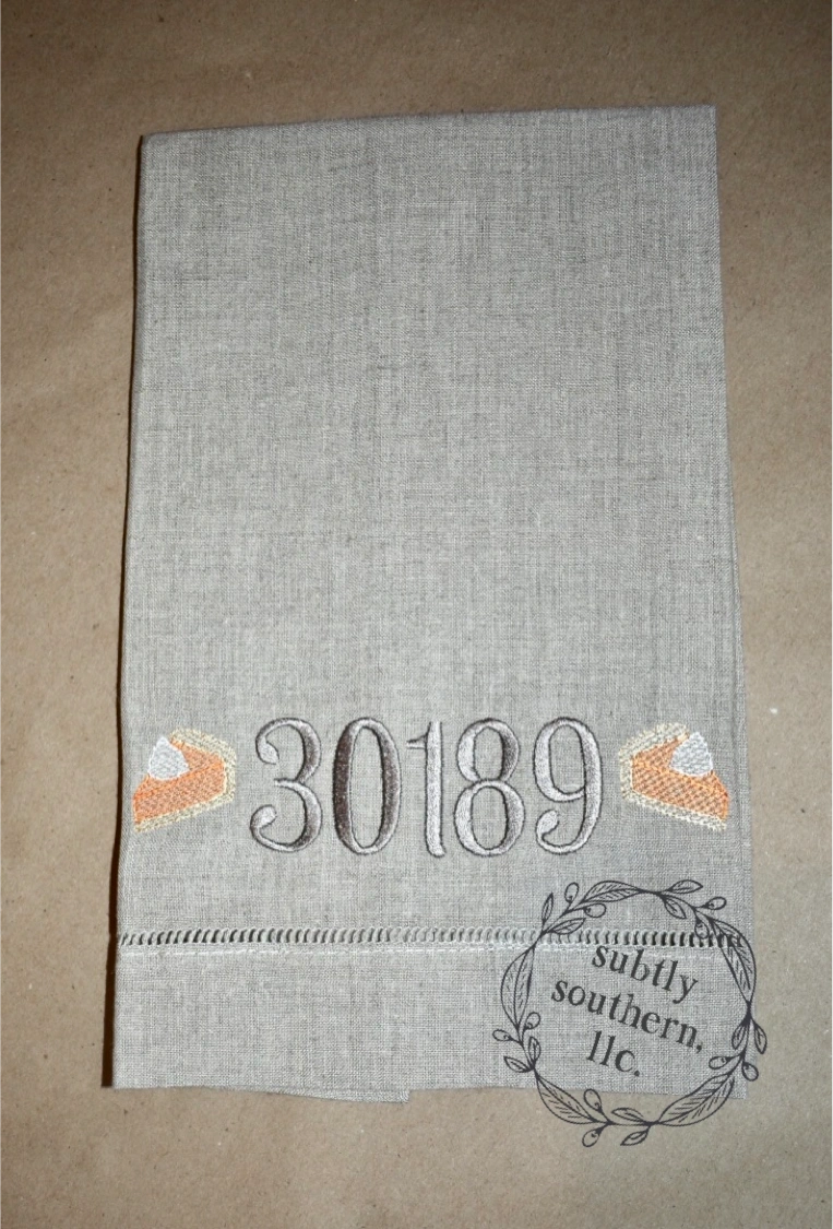 Holiday Zip Code or House Number Linen Tea Towel