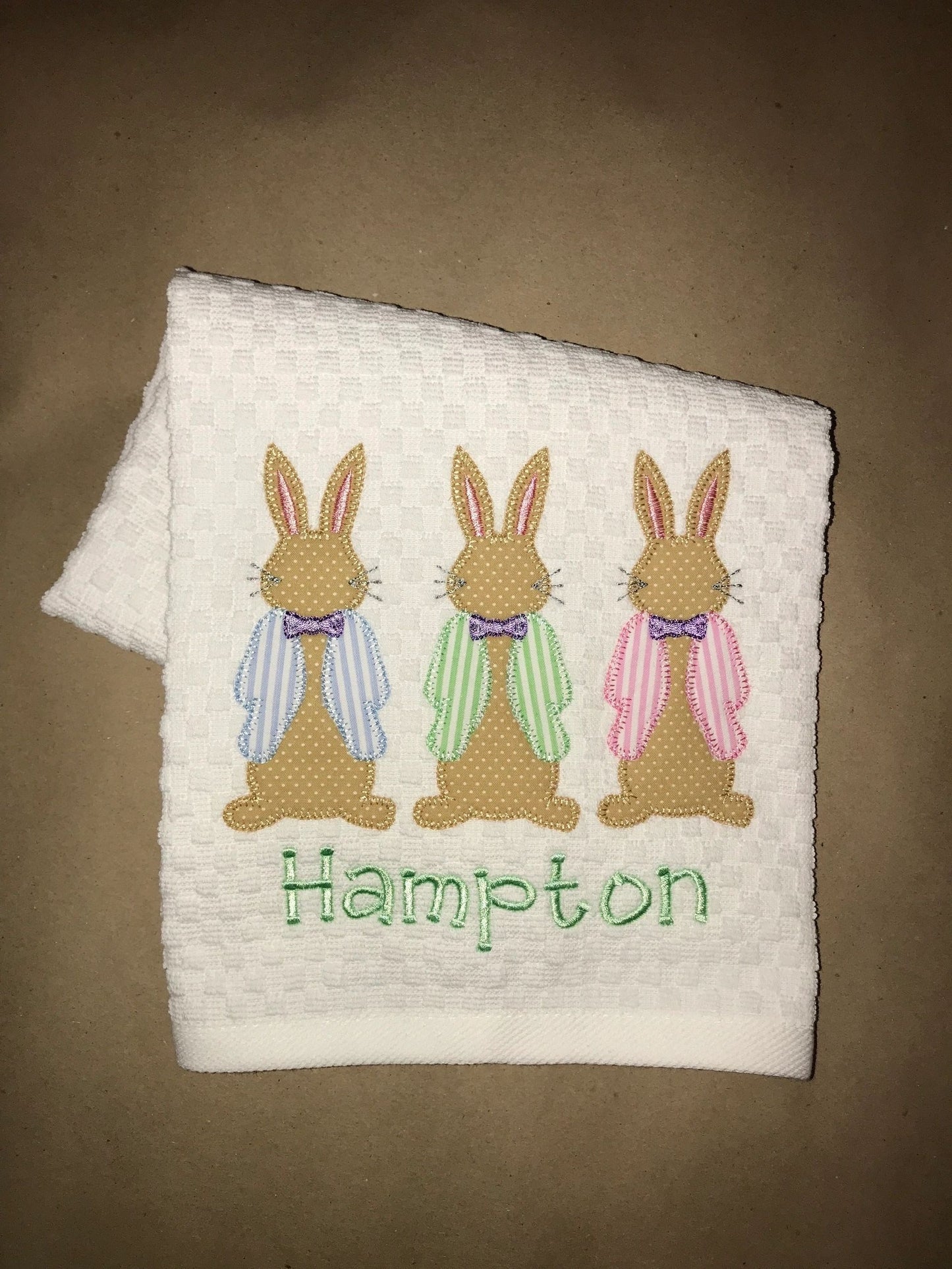 Mr. Cottontail Easter Bunny Trio Appliqué Kitchen Towel
