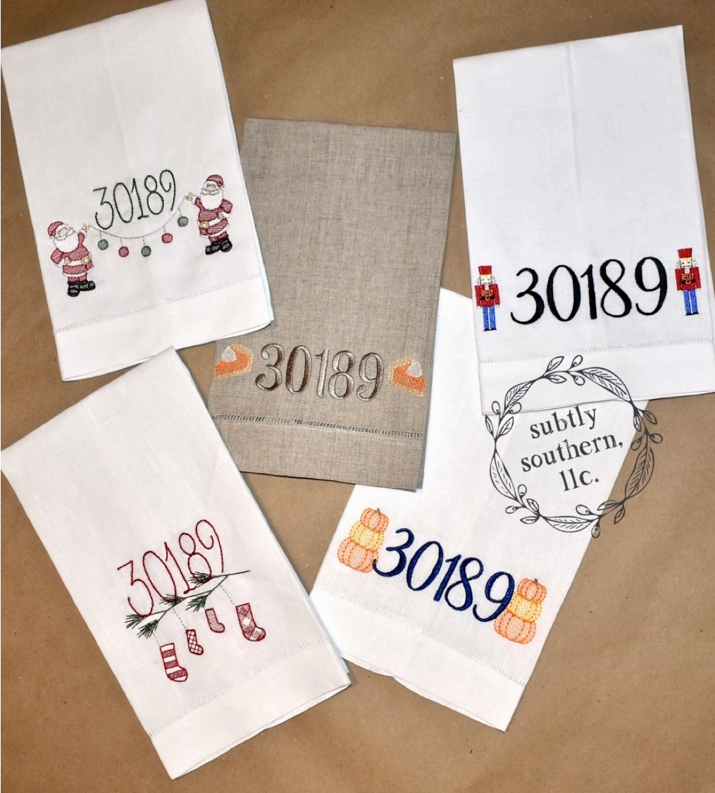 Holiday Zip Code or House Number Linen Tea Towel