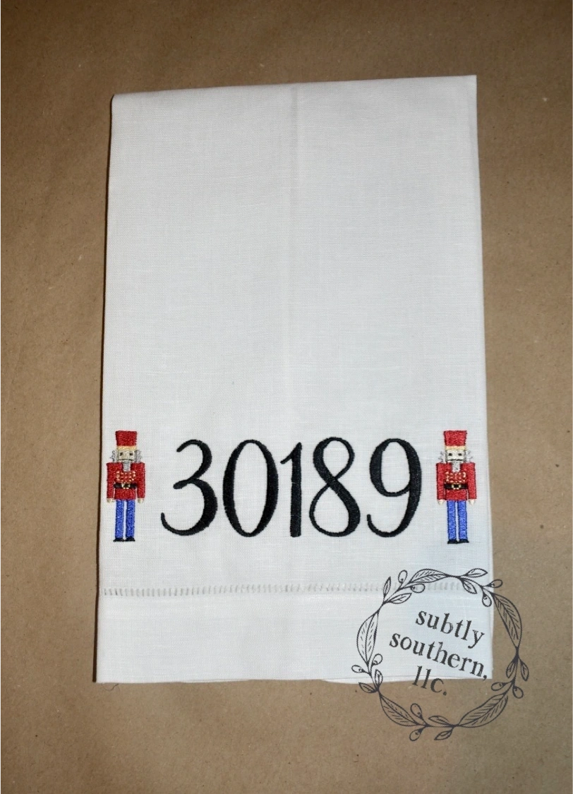 Holiday Zip Code or House Number Linen Tea Towel