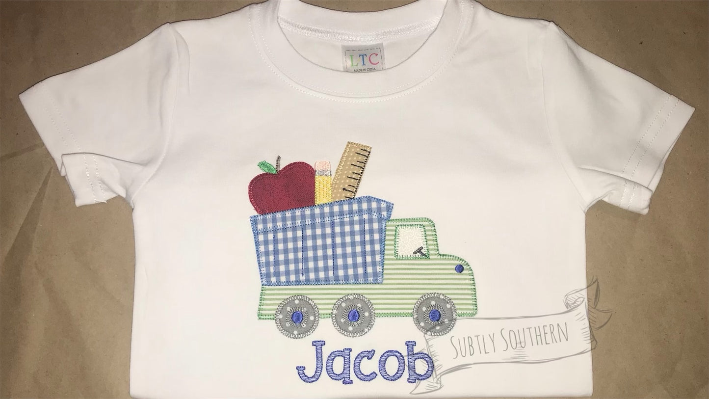 Back to School Dump Truck Appliqué Shirt