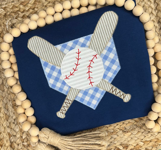 Crossed Baseball Bats on Home Plate Appliqué Shirt