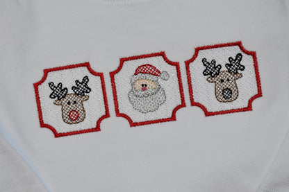 Christmas Santa and Reindeer Badge Trio Faux Smock
