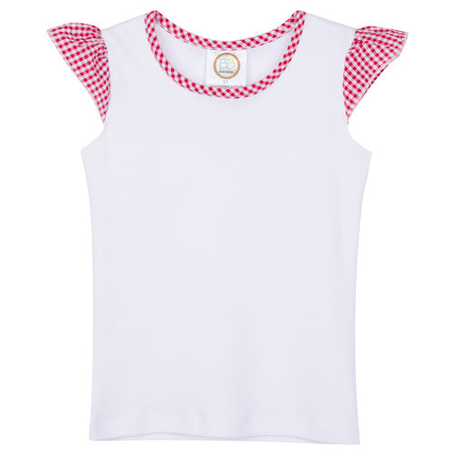 Gingham Scallop Monogram Appliqué Flutter Sleeve Top and Shorts