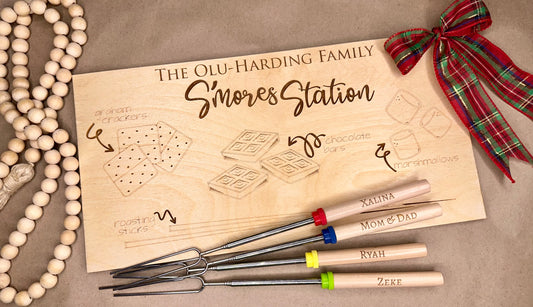 Personalized S’mores Station Boards and Roasting Sticks
