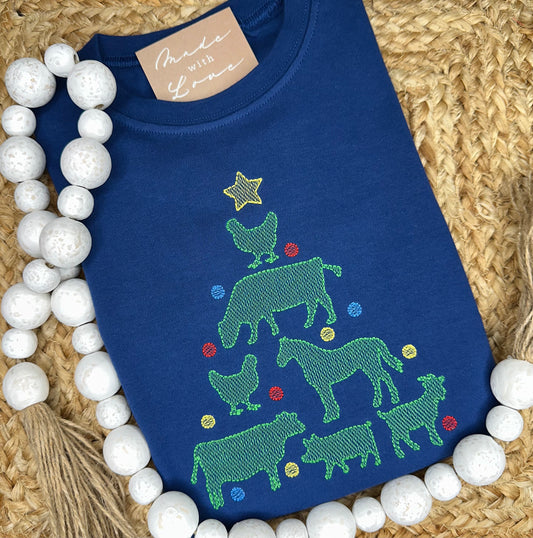 Ready to ship! Size 4T - Farm Animal Christmas Tree Shirt