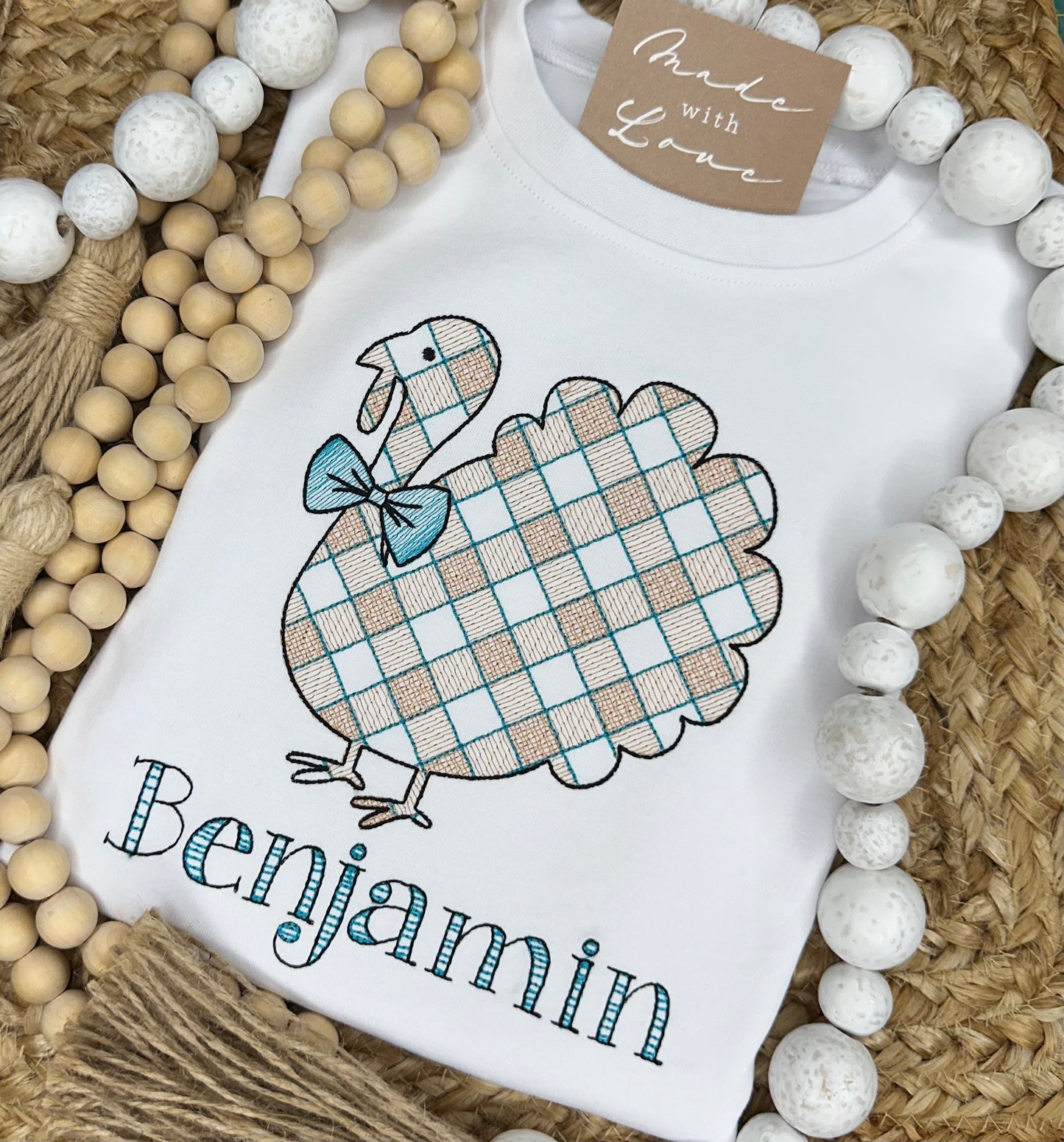 Gingham Turkey with Bow Tie Shirt
