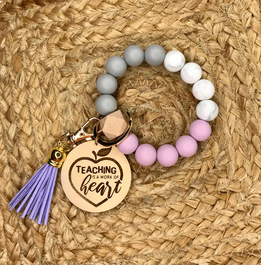 Teaching is a Work of Heart Silicone Bracelet Keychain