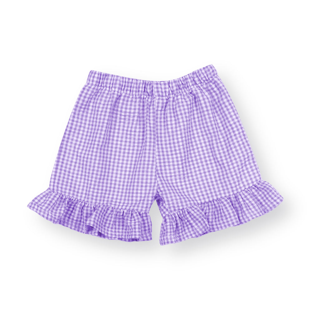 Gingham Scallop Monogram Appliqué Flutter Sleeve Top and Shorts